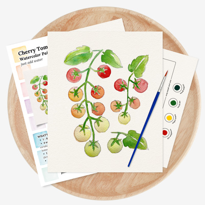 Cherry Tomato Vine Watercolor Paint Kit | All In One Art Set 