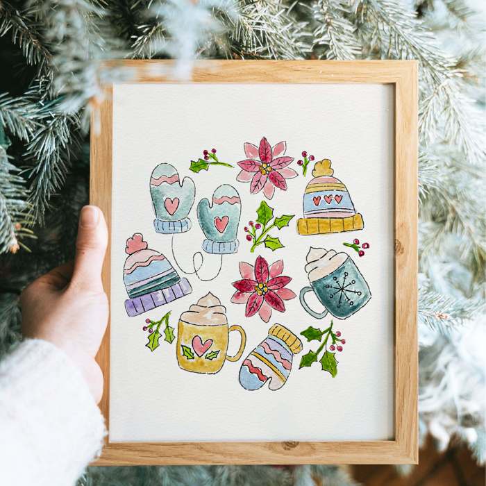 Christmas Watercolor Kit | Pre-Sketched Holiday Art Set for Paint Night