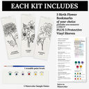  3 PK Birth Flower Bookmark Watercolor Paint Kit | Floral Outline, Brush, Palette with Vinyl Sleeves