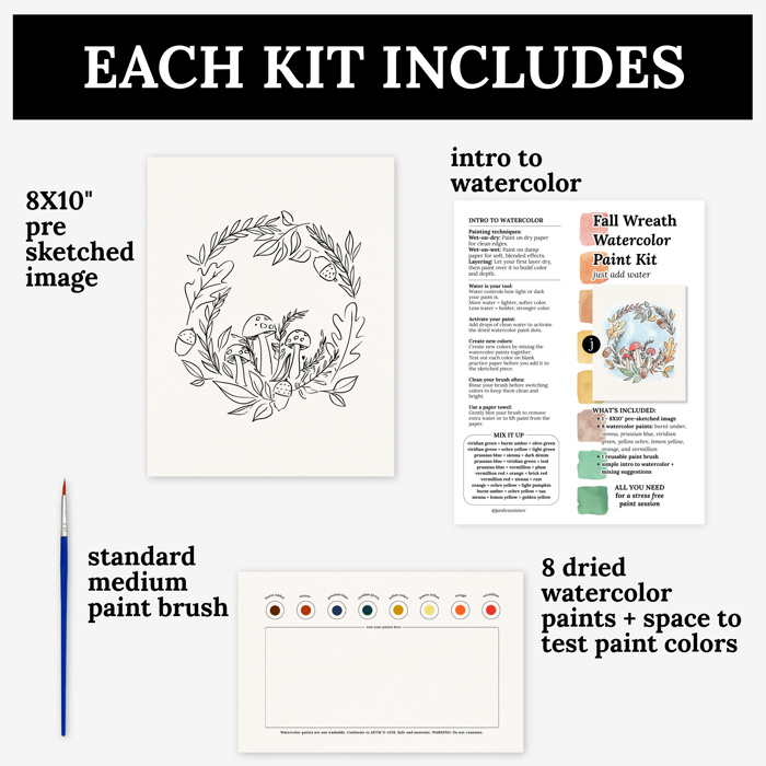 Fall Watercolor Paint Kits | 8X10" Just Add Water | 9 Options