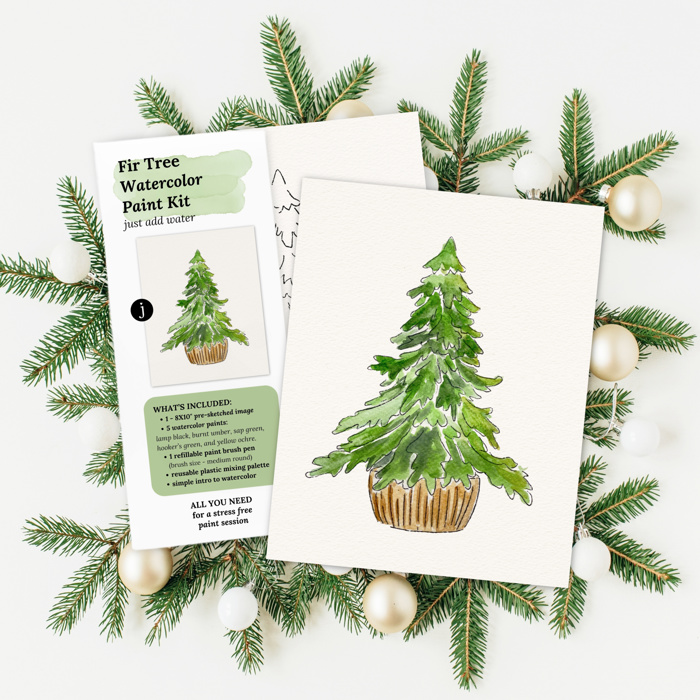 Christmas Watercolor Kit | Pre-Sketched Holiday Art Set for Paint Night