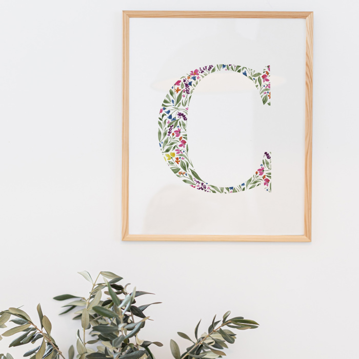 Watercolor Floral Summit Monogram Initial Art Print