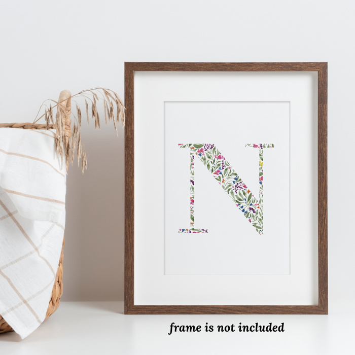 Watercolor Floral Summit Monogram Initial Art Print