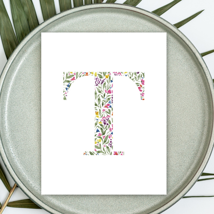 Watercolor Floral Summit Monogram Initial Art Print