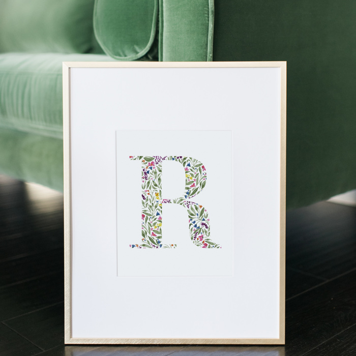 Watercolor Floral Summit Monogram Initial Art Print