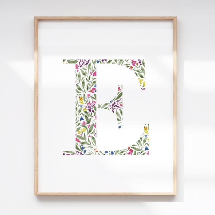 Watercolor Floral Summit Monogram Initial Art Print