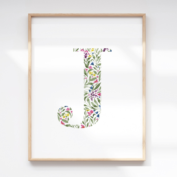Watercolor Floral Summit Monogram Initial Art Print