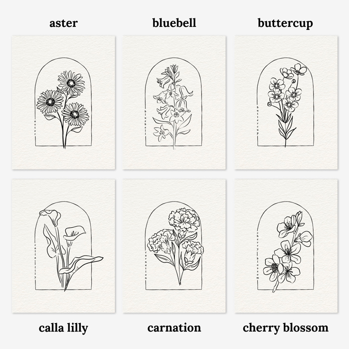 3 Pk All In One Watercolor Paint Kit | 8X10" Floral Outline 45 Options