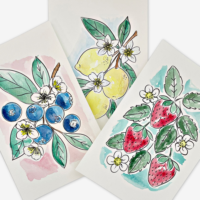 Fruit Watercolor Paint Kit | 3 Sketches, Brush & Palette