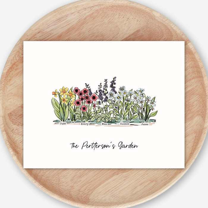 Birth Flower Garden Art Print | Up to 8 Flowers