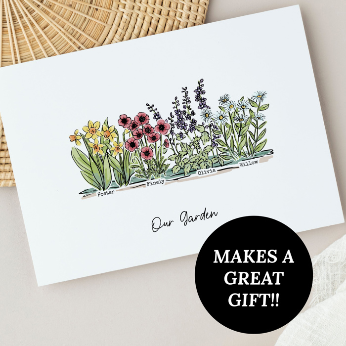 Birth Flower Garden Art Print | Up to 8 Flowers