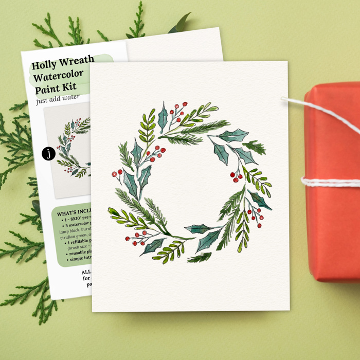 Christmas Watercolor Kit | Pre-Sketched Holiday Art Set for Paint Night