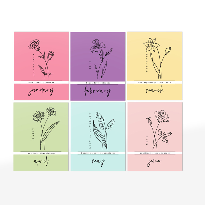 12 Birth Flower Note Cards + Envelopes | Floral Birthday Card Pack
