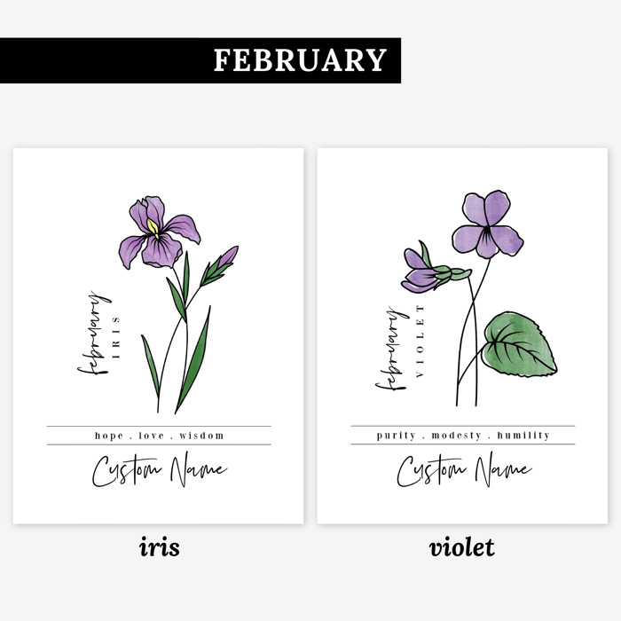 Custom Name Birth Flower Print | 27 Options