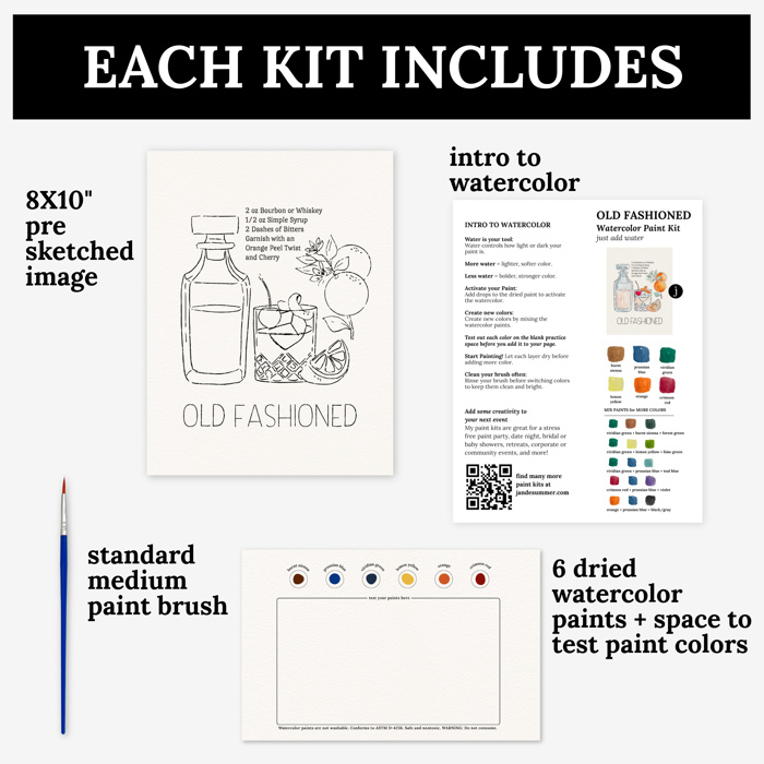 Old Fashioned Cocktail Paint Kit | Just Add Water Art Set 