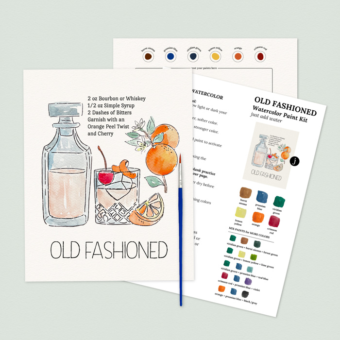 Old Fashioned Cocktail Paint Kit | Just Add Water Art Set 