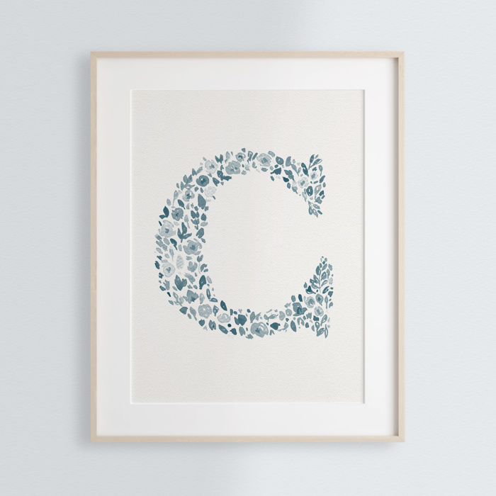 Hand Painted Wildflower Letter Art Monogram Floral Watercolor Print