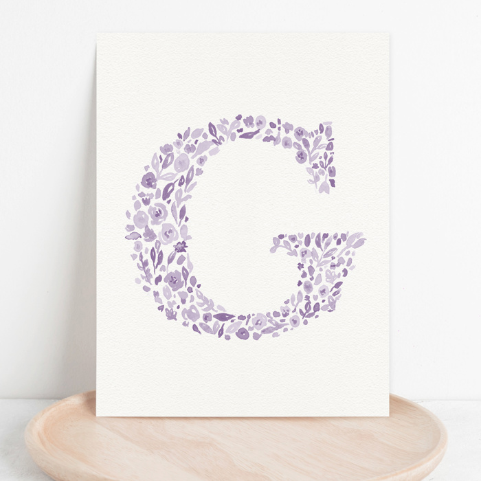 Hand Painted Wildflower Letter Art Monogram Floral Watercolor Print