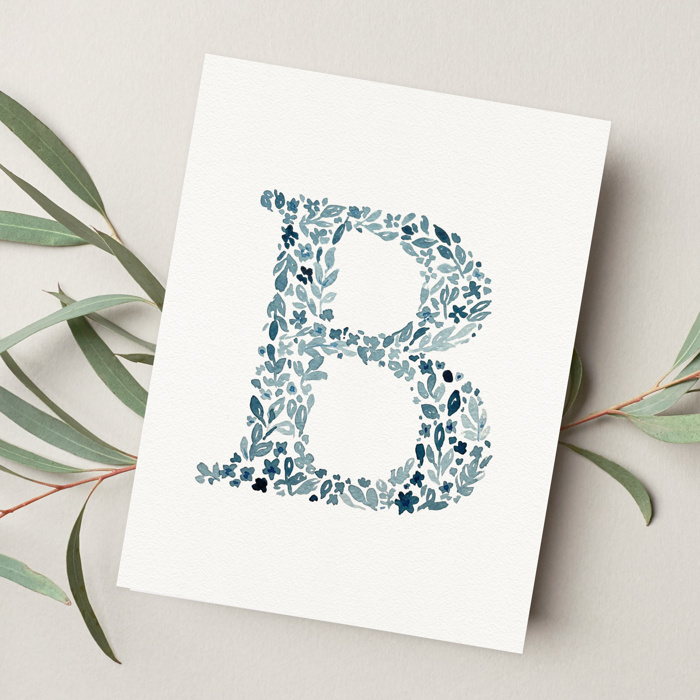 Hand Painted Wildflower Letter Art Monogram Floral Watercolor Print