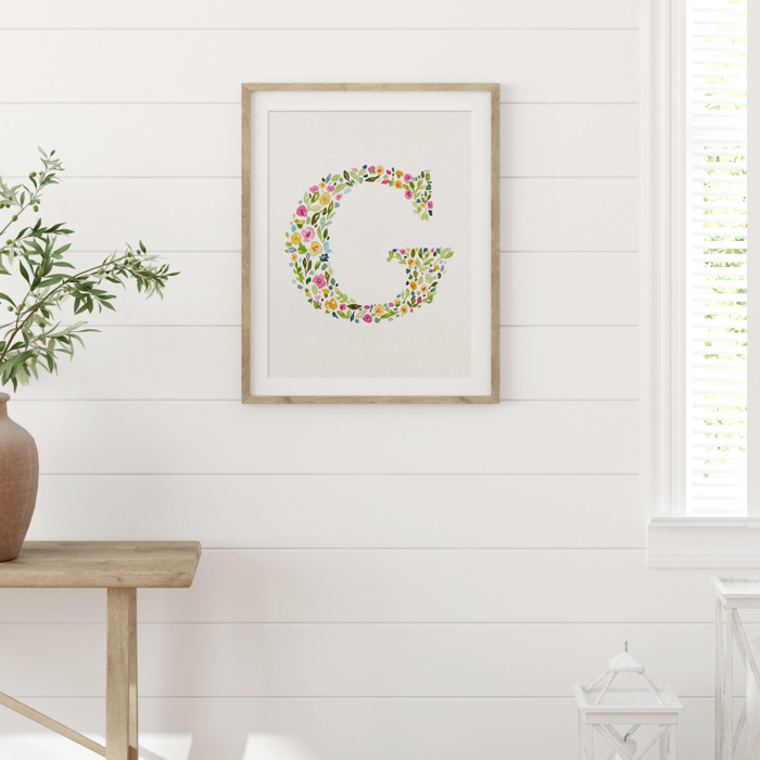 Hand Painted Wildflower Letter Art Monogram Floral Watercolor Print