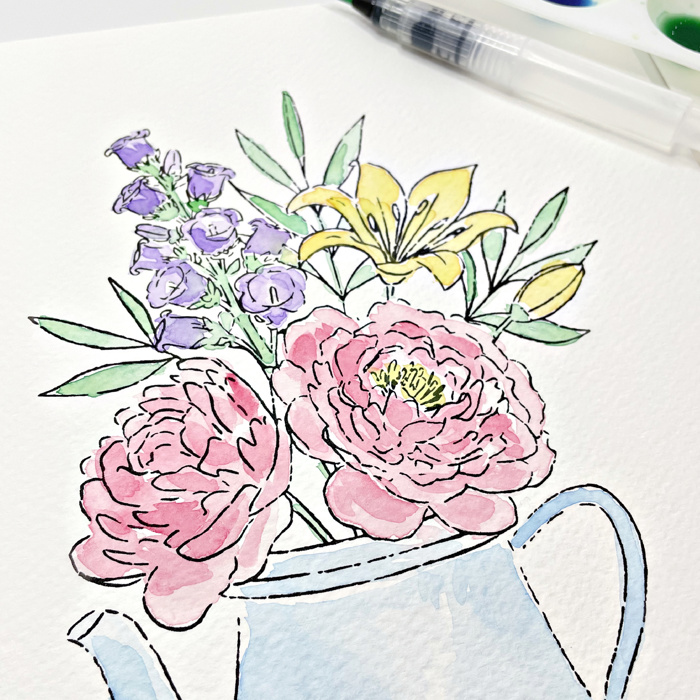 Peony & Lily Bouquet Watercolor Paint Kit | All In One Art Set for Paint Night