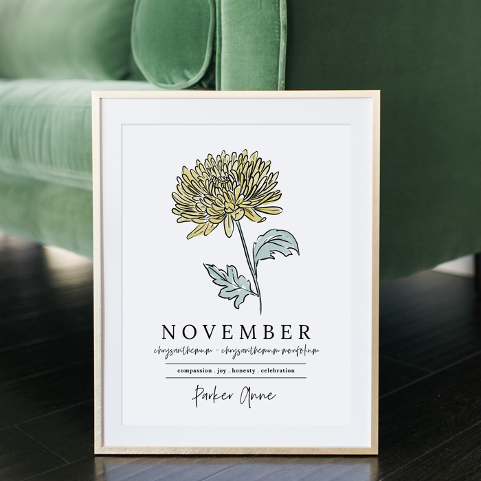 Personalized Name Birth Flower Print | Hand Illustrated