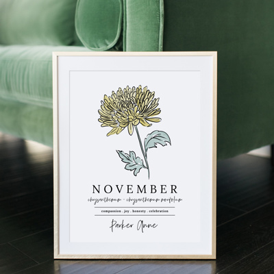 Personalized Name Birth Flower Print | Hand Illustrated