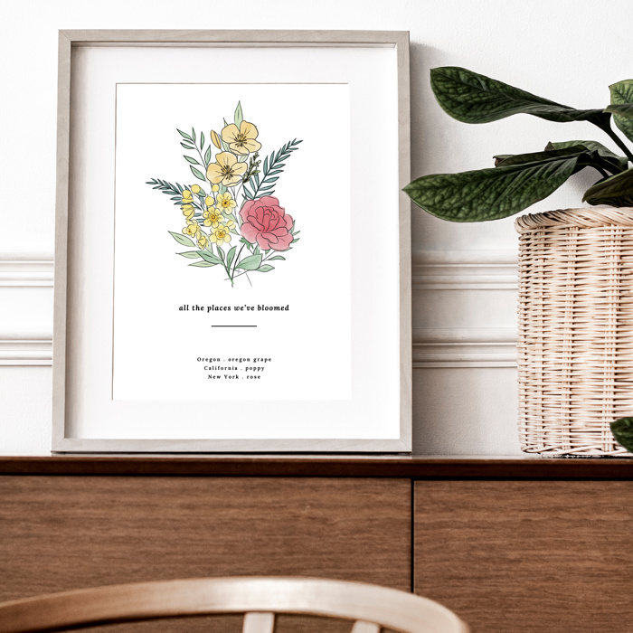 Custom State Flower Bouquet Print up to 8 Flowers
