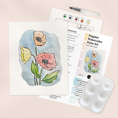 Poppy Floral Watercolor Paint Kit | All In One Art Set