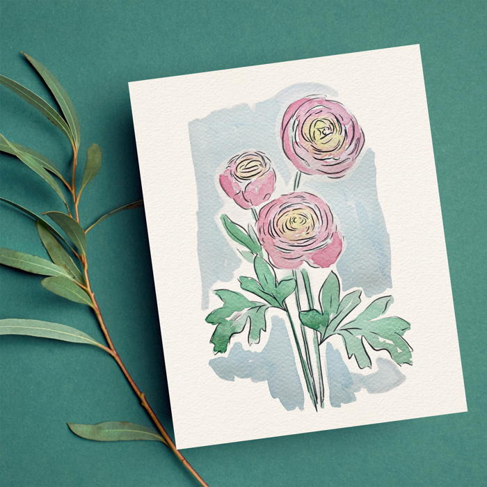 Ranunculus Watercolor Paint Kit | Just Add Water Pre-Sketched Art Set Gift