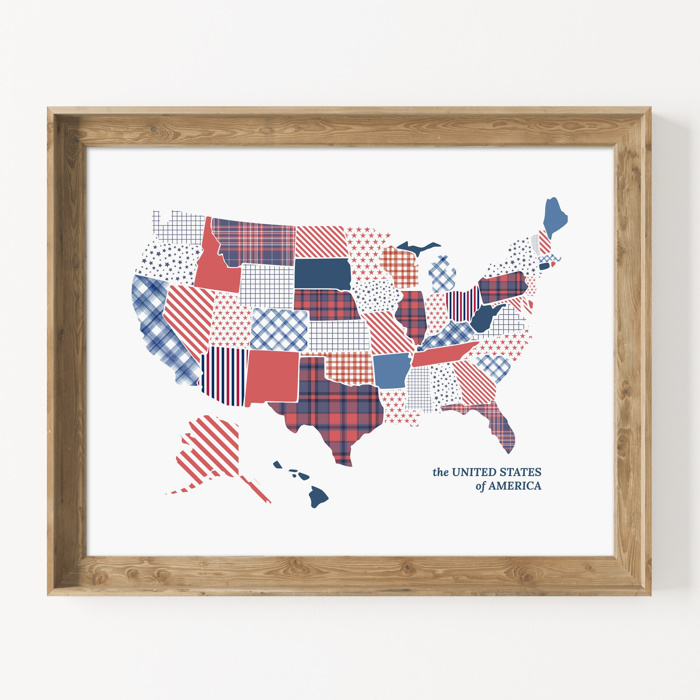 US Map Art Print | Hand Illustrated Florals | 2 Options
