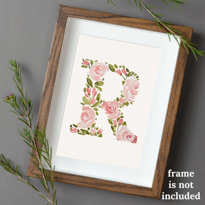 Hand Painted Initial | Rose Floral Monogram Letter | Original Painting