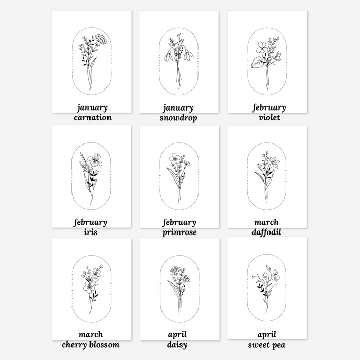 BOGO Birth Flower Simple Line Art Print | 27 Options