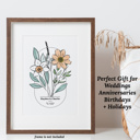  Couples Birth Flower Bouquet Art Print | Personalized Wedding Gift