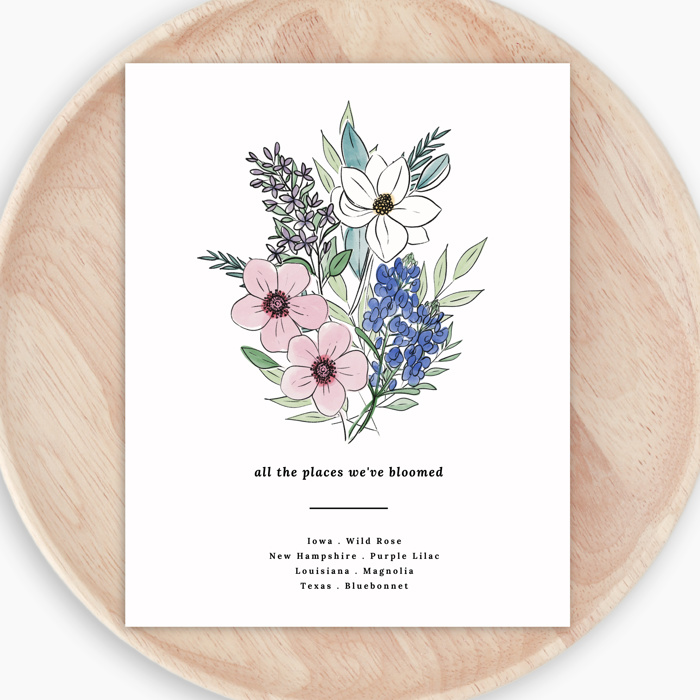 Custom State Flower Bouquet Print up to 8 Flowers