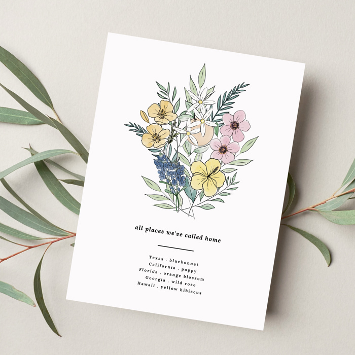 Custom State Flower Bouquet Print up to 8 Flowers