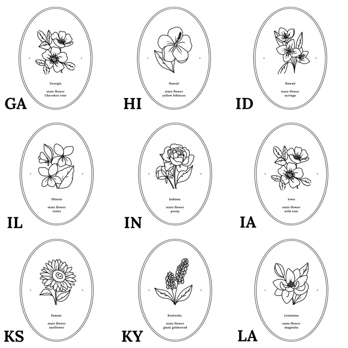 BOGO | State Flower Art Prints | Unframed Floral Wall Decor