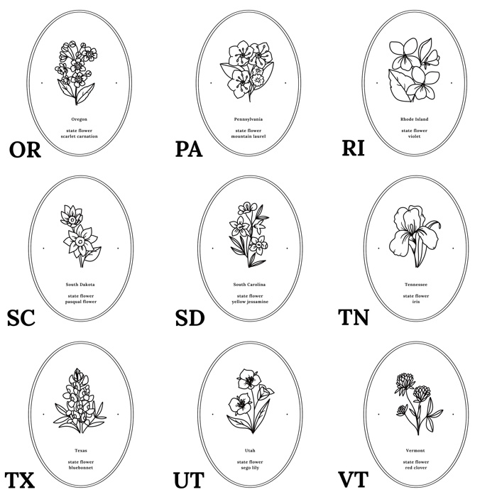 BOGO | State Flower Art Prints | Unframed Floral Wall Decor