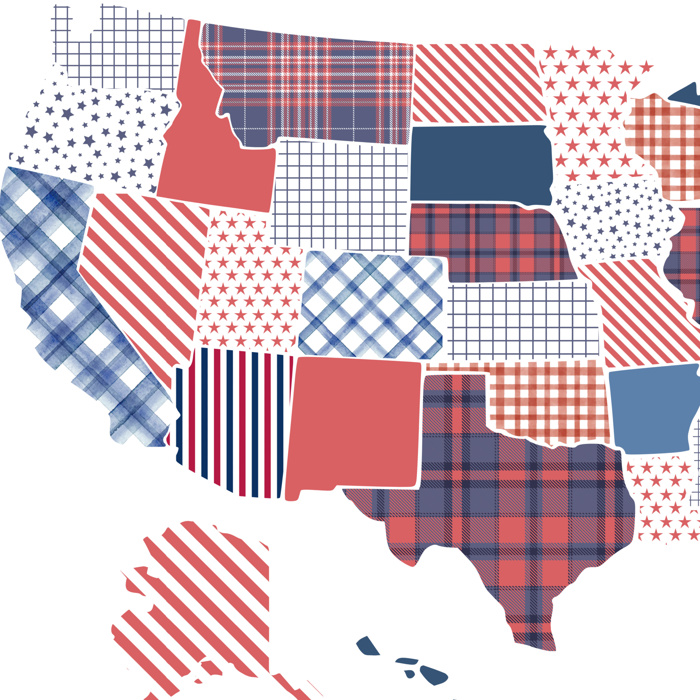 US Map Art Print | Hand Illustrated Florals | 2 Options