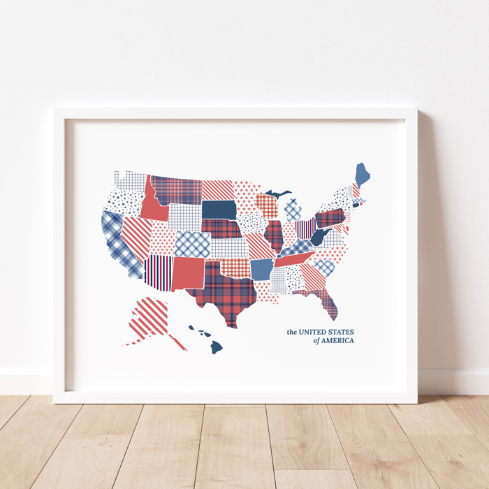 US Map Art Print | Hand Illustrated Florals | 2 Options