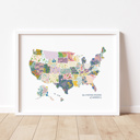  US Map Art Print | Hand Illustrated Florals | 2 Options