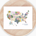  US Map Art Print | Hand Illustrated Florals | 2 Options