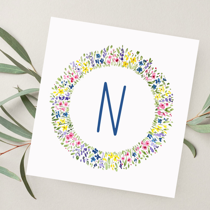 Initial Letter Print | Watercolor Wildflower Wreath