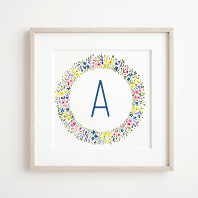 Initial Letter Print | Watercolor Wildflower Wreath