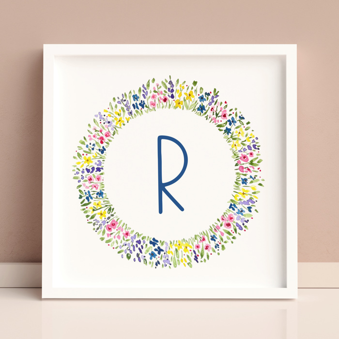 Initial Letter Print | Watercolor Wildflower Wreath