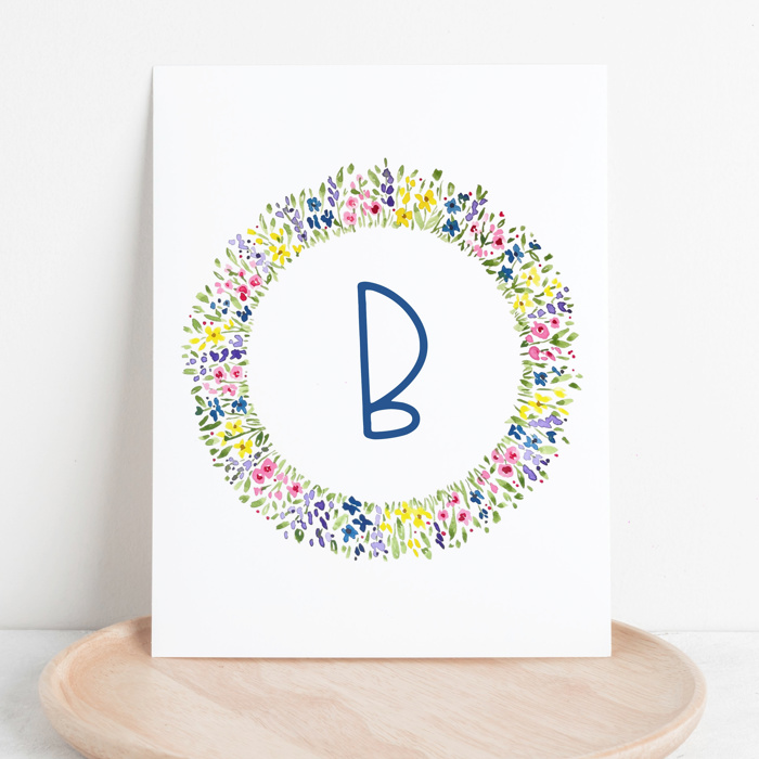 Initial Letter Print | Watercolor Wildflower Wreath