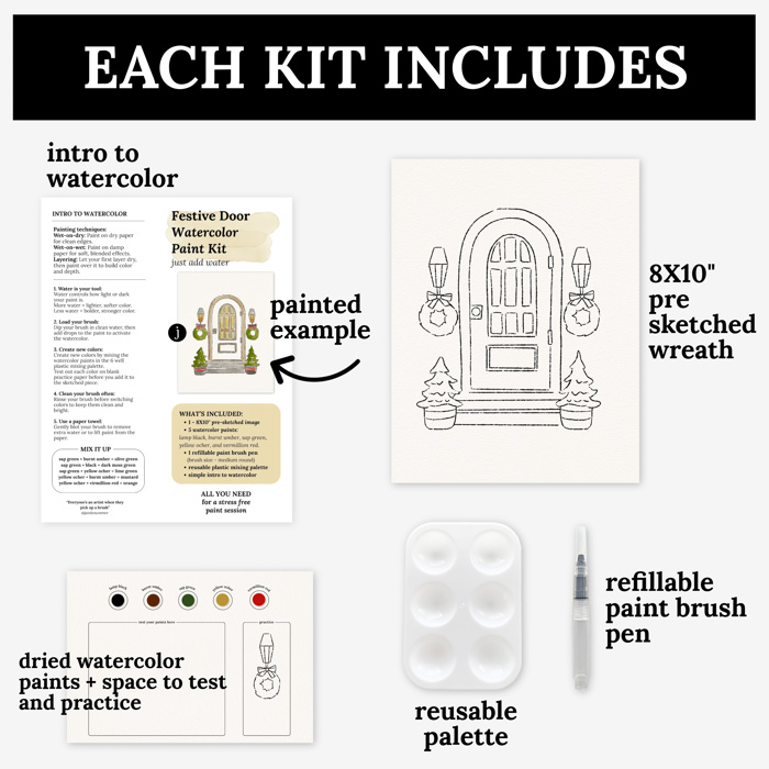 Christmas Watercolor Kit | Pre-Sketched Holiday Art Set for Paint Night