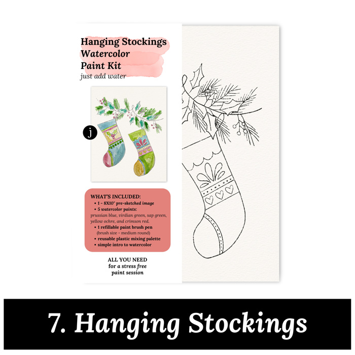 Christmas Watercolor Kit | Pre-Sketched Holiday Art Set for Paint Night