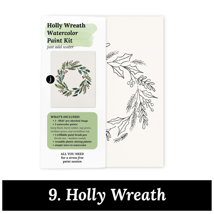 Christmas Watercolor Kit | Pre-Sketched Holiday Art Set for Paint Night