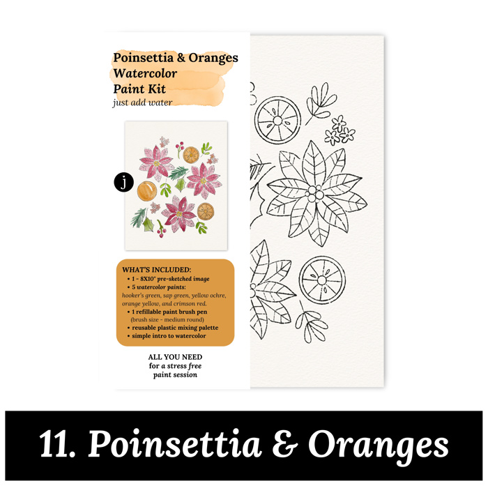 Christmas Watercolor Kit | Pre-Sketched Holiday Art Set for Paint Night
